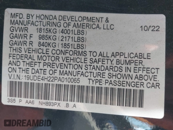 2023 Acura Integra with VIN 19UDE4H22PA010065, listed as a IAAI auction lot 42283511 with 32,628 mi miles and . Bid and sale history available at DreamBid. Image 9.