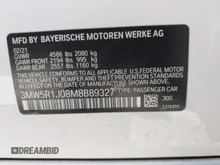 2021 BMW 3 Series 330i with VIN 3MW5R1J08M8B89327, listed as a IAAI auction lot 41655721 with 22,064 mi miles. Bid and sale history available at carsss.com. Image 9.