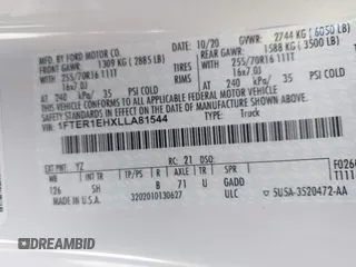 2020 Ford Ranger XL с VIN 1FTER1EHXLLA81544, выставлен на аукционе IAAI как лот 41829050 с пробегом 73 783 миль миль и . История ставок и продаж доступна на DreamBid. Изображение 9.