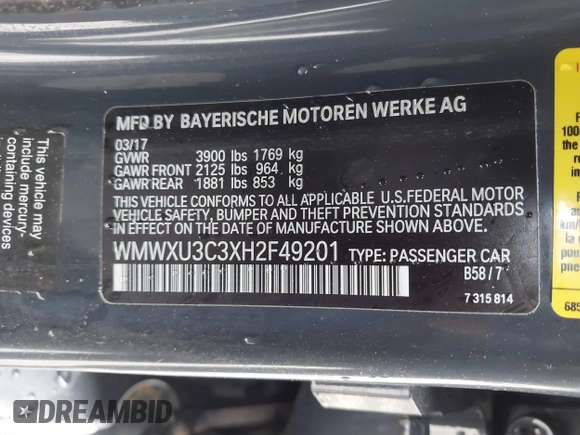 2017 MINI Hardtop 4 Door Cooper S z VIN WMWXU3C3XH2F49201, wystawiony jako IAAI lot #41837027 z przebiegiem 75 949 mil mil oraz . Historia ofert i sprzedaży dostępna na DreamBid. Obrazek 9.