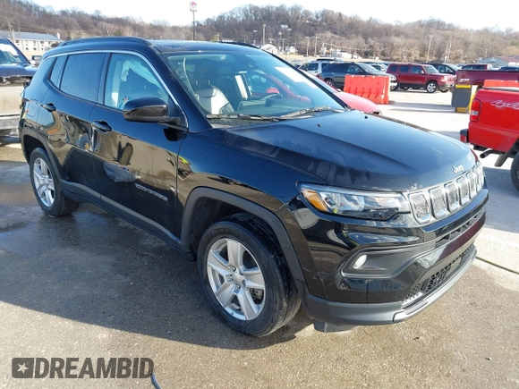 2022 Jeep Compass Latitude with VIN 3C4NJDBB9NT210065, listed as a IAAI auction lot 41744663 with 38,763 mi miles and . Bid and sale history available at DreamBid. Image 1.