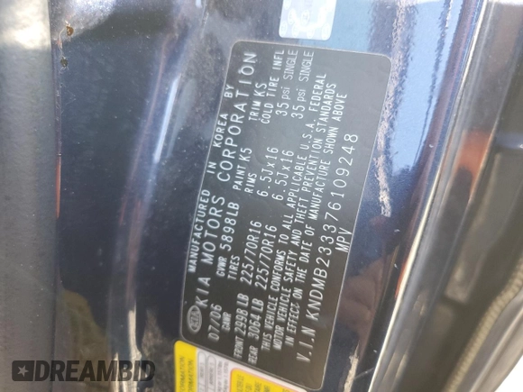 2007 Kia Sedona EX with VIN KNDMB233376109248, listed as a Copart auction lot 79914284 with 178,245 mi miles and Salvage Title. Bid and sale history available at carsss.com. Image 13.