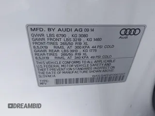 2015 Audi Q7 Premium Plus with VIN WA1LGAFE4FD007207, listed as a IAAI auction lot 41909751 with 59,836 mi miles and . Bid and sale history available at DreamBid. Image 9.