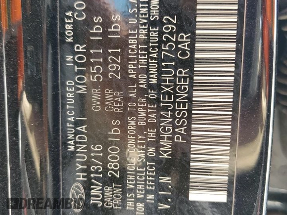 2017 Genesis G80 3.8L z VIN KMHGN4JEXHU175292, wystawiony jako Copart lot #51922895 z przebiegiem Nie podano mil oraz Szkoda całkowita • Salvage title. Historia ofert i sprzedaży dostępna na DreamBid. Obrazek 15.