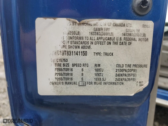 2003 GMC Sierra 1500 SLE with VIN 2GTEC19T831141150, listed as a Copart auction lot 87323564 with 173,315 mi miles and Salvage Title. Bid and sale history available at carsss.com. Image 12.