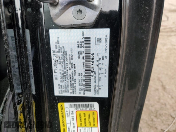 2019 Ford Mustang EcoBoost with VIN 1FATP8UH1K5196047, listed as a Copart auction lot 43608795 with 62,570 mi miles and Salvage Title. Bid and sale history available at carsss.com. Image 12.