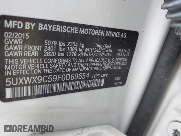 2015 BMW X3 xDrive28i z VIN 5UXWX9C59F0D60654, wystawiony jako IAAI lot #41301266 z przebiegiem 55 904 mil mil oraz . Historia ofert i sprzedaży dostępna na DreamBid. Obrazek 9.