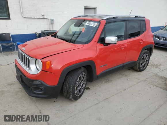 2017 Jeep Renegade Limited with VIN ZACCJADB1HPF10133, listed as a Copart auction lot 49827395 with 116,250 mi miles and Salvage title. Bid and sale history available at DreamBid. Image 1.