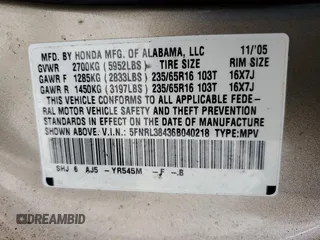 2006 Honda Odyssey EX z VIN 5FNRL38436B040218, wystawiony jako Copart lot #51318545 z przebiegiem 252 488 mil mil oraz Szkoda całkowita • Salvage title. Historia ofert i sprzedaży dostępna na DreamBid. Obrazek 13.