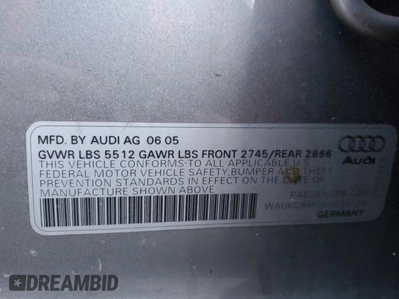 2006 Audi A6 z VIN WAUKG94F26N033128, wystawiony jako Copart lot #82822434 z przebiegiem 218 345 mil mil oraz Szkoda całkowita • Salvage title. Historia ofert i sprzedaży dostępna na DreamBid. Obrazek 12.