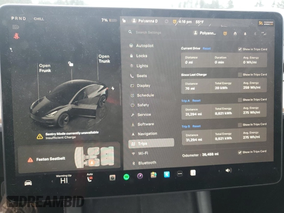 2023 Tesla Model 3 with VIN 5YJ3E1EA3PF644898, listed as a Copart auction lot 50427685 with 36,488 mi miles and Salvage Title. Bid and sale history available at DreamBid. Image 9.
