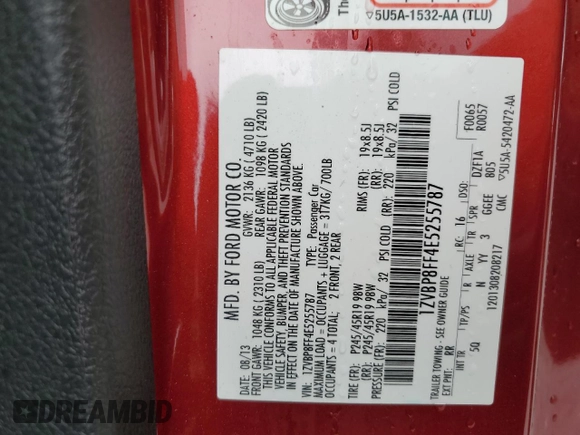 2014 Ford Mustang GT with VIN 1ZVBP8FF4E5255787, listed as a Copart auction lot 54500785 with 67,702 mi miles and Salvage title. Bid and sale history available at DreamBid. Image 12.