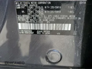2016 Toyota RAV4 Limited z VIN JTMDFREVXGJ076533, wystawiony jako Copart lot #57480995 z przebiegiem 124 626 mil mil oraz Szkoda całkowita • Salvage title. Historia ofert i sprzedaży dostępna na DreamBid. Obrazek 14.