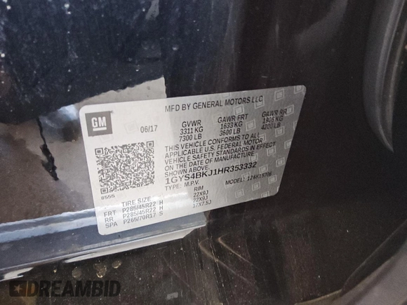 2017 Cadillac Escalade Luxury z VIN 1GYS4BKJ1HR353332, wystawiony jako Copart lot #55863395 z przebiegiem 93 106 mil mil oraz Czysty tytuł • Clean title. Historia ofert i sprzedaży dostępna na DreamBid. Obrazek 13.