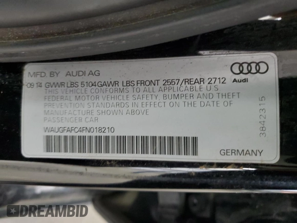 2015 Audi A6 2.0T Premium Plus with VIN WAUGFAFC4FN018210, listed as a Copart auction lot 52143295 with 154,013 mi miles and Salvage Title. Bid and sale history available at carsss.com. Image 12.