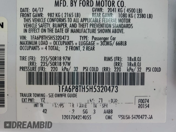 2017 Ford Mustang EcoBoost z VIN 1FA6P8TH5H5320473, wystawiony jako Copart lot #51389715 z przebiegiem Nie podano mil oraz Szkoda całkowita • Salvage title. Historia ofert i sprzedaży dostępna na DreamBid. Obrazek 12.