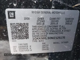 2021 GMC Acadia SLE with VIN 1GKKNRLS0MZ125176, listed as a IAAI auction lot 41610339 with Not Provided miles. Bid and sale history available at carsss.com. Image 9.
