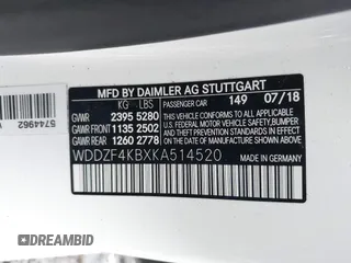 2019 Mercedes-Benz E-Class E 300 with VIN WDDZF4KBXKA514520, listed as a IAAI auction lot 41788721 with 71,600 mi miles. Bid and sale history available at carsss.com. Image 9.