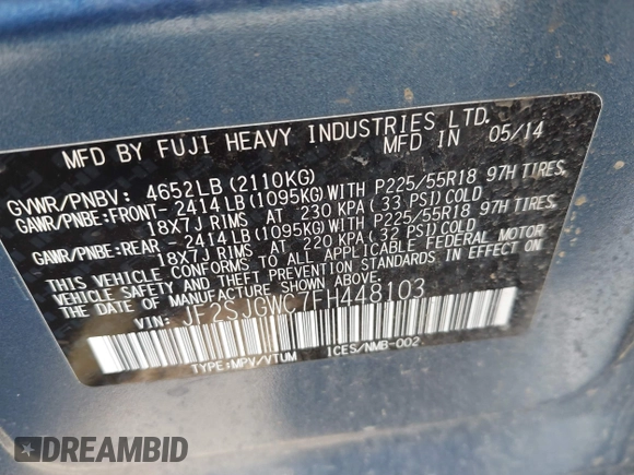 2015 Subaru Forester XT Touring with VIN JF2SJGWC7FH448103, listed as a IAAI auction lot 42182003 with 157,272 mi miles and . Bid and sale history available at DreamBid. Image 9.