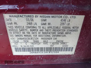 2006 Nissan Maxima 3.5 SE with VIN 1N4BA41E16C852104, listed as a IAAI auction lot 40880548 with 113,850 mi miles. Bid and sale history available at carsss.com. Image 9.