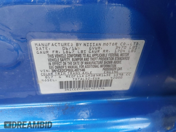 2016 Nissan Note SV z VIN 3N1CE2CP8GL407146, wystawiony jako IAAI lot #42404784 z przebiegiem 119 033 mil mil oraz . Historia ofert i sprzedaży dostępna na DreamBid. Obrazek 9.