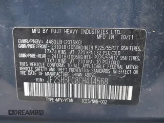 2012 Subaru Forester X Limited с VIN JF2SHBEC8CH414568, выставлен на аукционе IAAI как лот 42310369 с пробегом 211 387 миль миль и . История ставок и продаж доступна на DreamBid. Изображение 9.