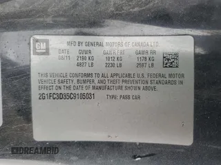 2012 Chevrolet Camaro 2LT with VIN 2G1FC3D35C9105031, listed as a Copart auction lot 43191605 with 248,563 mi miles and Salvage title. Bid and sale history available at DreamBid. Image 12.