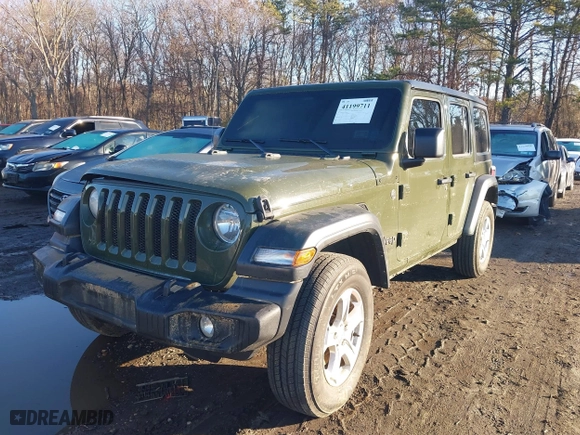 2022 Jeep Wrangler Unlimited Sport S with VIN 1C4HJXDG2NW262462, listed as a IAAI auction lot 41199711 with 1 mi miles. Bid and sale history available at carsss.com. Image 2.