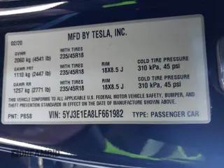 2020 Tesla Model 3 Standard Range Plus with VIN 5YJ3E1EA8LF661982, listed as a IAAI auction lot 41700109 with 30,271 mi miles and . Bid and sale history available at DreamBid. Image 9.