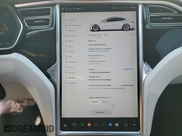 2017 Tesla Model S 60 with VIN 5YJSA1E19HF183845, listed as a Copart auction lot 58204205 with 150,701 mi miles and Salvage title. Bid and sale history available at DreamBid. Image 9.