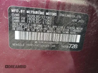 2021 Mitsubishi Mirage ES z VIN ML32AUHJ1MH009455, wystawiony jako Copart lot #55113105 z przebiegiem 67 895 mil mil oraz Szkody całkowita. Historia ofert i sprzedaży dostępna na DreamBid. Obrazek 13.