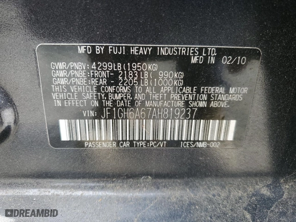 2010 Subaru Impreza Wagon i with VIN JF1GH6A67AH819237, listed as a Copart auction lot 48778555 with 126,429 mi miles and Clean Title. Bid and sale history available at carsss.com. Image 13.