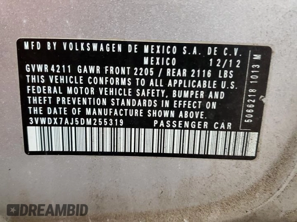 2013 Volkswagen Jetta SE z VIN 3VWDX7AJ5DM255319, wystawiony jako Copart lot #53966435 z przebiegiem 155 561 mil mil oraz Szkoda całkowita • Salvage title. Historia ofert i sprzedaży dostępna na DreamBid. Obrazek 12.
