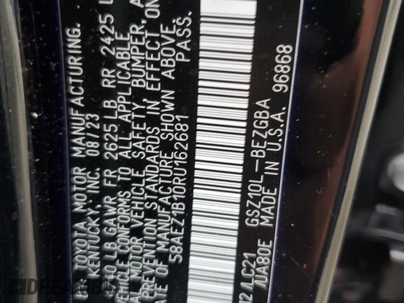 2024 Lexus ES 350 Luxury with VIN 58AEZ1B10RU162681, listed as a Copart auction lot 69149124 with 6,204 mi miles and Salvage title. Bid and sale history available at DreamBid. Image 14.