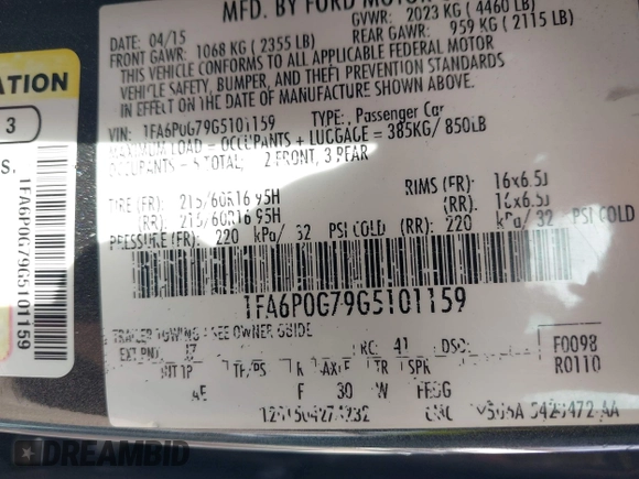 2016 Ford Fusion S z VIN 1FA6P0G79G5101159, wystawiony jako IAAI lot #41888123 z przebiegiem 141 846 mil mil oraz . Historia ofert i sprzedaży dostępna na DreamBid. Obrazek 9.