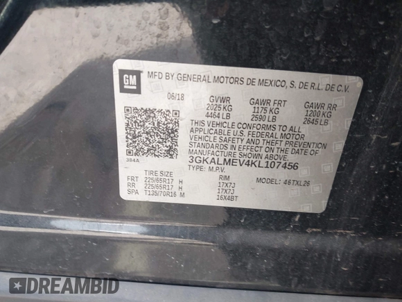 2019 GMC Terrain SLE with VIN 3GKALMEV4KL107456, listed as a IAAI auction lot 41938081 with 81,430 mi miles. Bid and sale history available at carsss.com. Image 9.