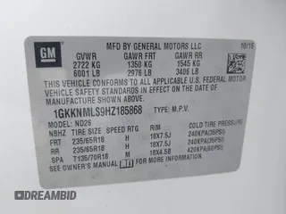 2017 GMC Acadia SLT with VIN 1GKKNMLS9HZ185868, listed as a IAAI auction lot 42307636 with 89,127 mi miles and . Bid and sale history available at DreamBid. Image 9.