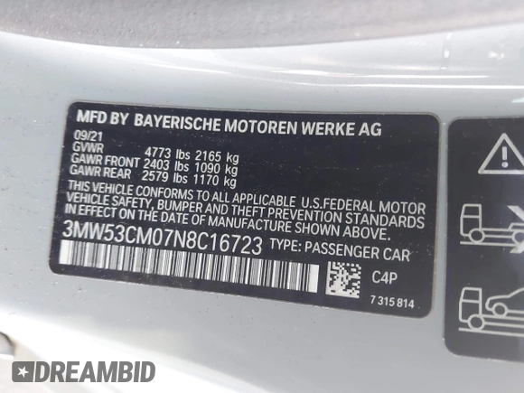 2022 BMW 2 Series M240i xDrive with VIN 3MW53CM07N8C16723, listed as a IAAI auction lot 42173534 with 26,767 mi miles and . Bid and sale history available at DreamBid. Image 9.