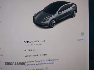 2018 Tesla Model 3 Long Range Battery with VIN 5YJ3E1EA7JF163401, listed as a IAAI auction lot 41829681 with 90,065 mi miles. Bid and sale history available at carsss.com. Image 7.