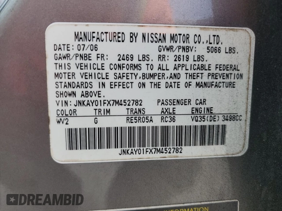 2007 Infiniti M x with VIN JNKAY01FX7M452782, listed as a Copart auction lot 50883765 with 119,387 mi miles and Salvage Title. Bid and sale history available at DreamBid. Image 13.