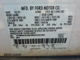 2021 Ford Police Interceptor Utility z VIN 1FM5K8AB5MGC02369, wystawiony jako Copart lot #76667864 z przebiegiem 36 173 mil mil oraz Szkoda całkowita • Salvage title. Historia ofert i sprzedaży dostępna na DreamBid. Obrazek 13.