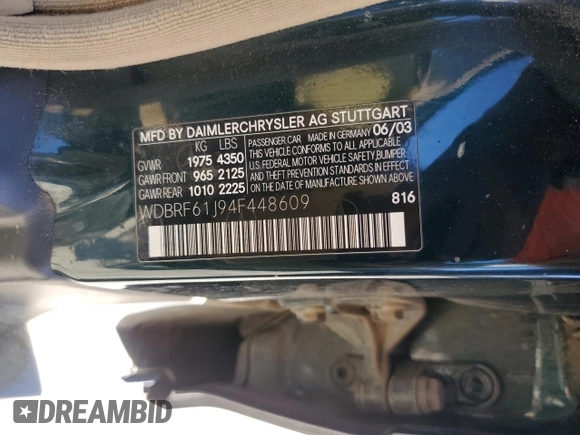 2004 Mercedes-Benz C 240 с VIN WDBRF61J94F448609, выставлен на аукционе Copart как лот 50394625 с пробегом 296 213 миль миль и Списание • Salvage title. История ставок и продаж доступна на DreamBid. Изображение 12.