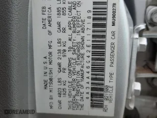 2002 Mitsubishi Galant ES with VIN 4A3AA46G42E117189, listed as a Copart auction lot 68738064 with 147,493 mi miles and Salvage Title. Bid and sale history available at carsss.com. Image 14.