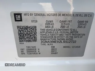 2020 Chevrolet Equinox Premier with VIN 3GNAXNEV2LS512722, listed as a IAAI auction lot 41821007 with 46,836 mi miles. Bid and sale history available at carsss.com. Image 9.