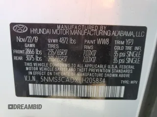 2020 Hyundai Santa Fe SEL with VIN 5NMS3CADXLH205834, listed as a Copart auction lot 71862872 with 39,229 mi miles. Bid and sale history available at carsss.com. Image 13.