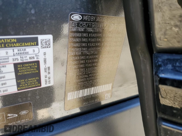 2019 Land Rover Range Rover with VIN SALGS2RE7KA561868, listed as a Copart auction lot 42425395 with Not provided miles and Salvage title. Bid and sale history available at DreamBid. Image 16.