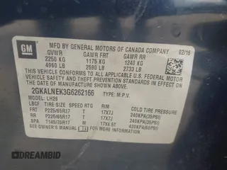 2016 GMC Terrain SLE with VIN 2GKALNEK3G6262166, listed as a IAAI auction lot 42203095 with 54,673 mi miles and . Bid and sale history available at DreamBid. Image 9.
