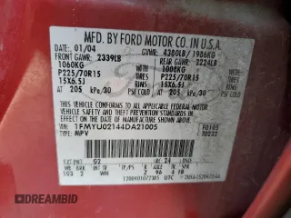 2004 Ford Escape XLS with VIN 1FMYU02144DA21005, listed as a Copart auction lot 45536325 with 189,661 mi miles and Salvage Title. Bid and sale history available at DreamBid. Image 14.