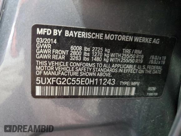 2014 BMW X6 xDrive35i with VIN 5UXFG2C55E0H11243, listed as a Copart auction lot 55223095 with 197,995 mi miles and Clean Title. Bid and sale history available at carsss.com. Image 13.