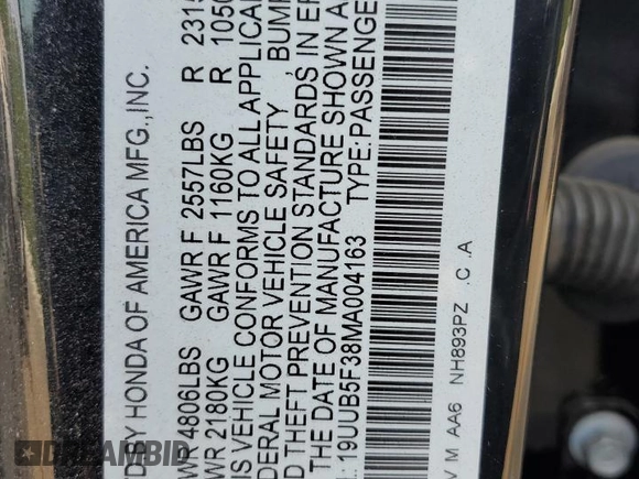 2021 Acura TLX z VIN 19UUB5F38MA004163, wystawiony jako Copart lot #54009015 z przebiegiem Nie podano mil oraz Szkoda całkowita • Salvage title. Historia ofert i sprzedaży dostępna na DreamBid. Obrazek 13.